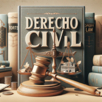 DALL·E 2024-01-17 05.26.59 - An image symbolizing civil law, with the text 'Derecho Civil' prominently displayed. The scene features a traditional courtroom setting but with uniqu